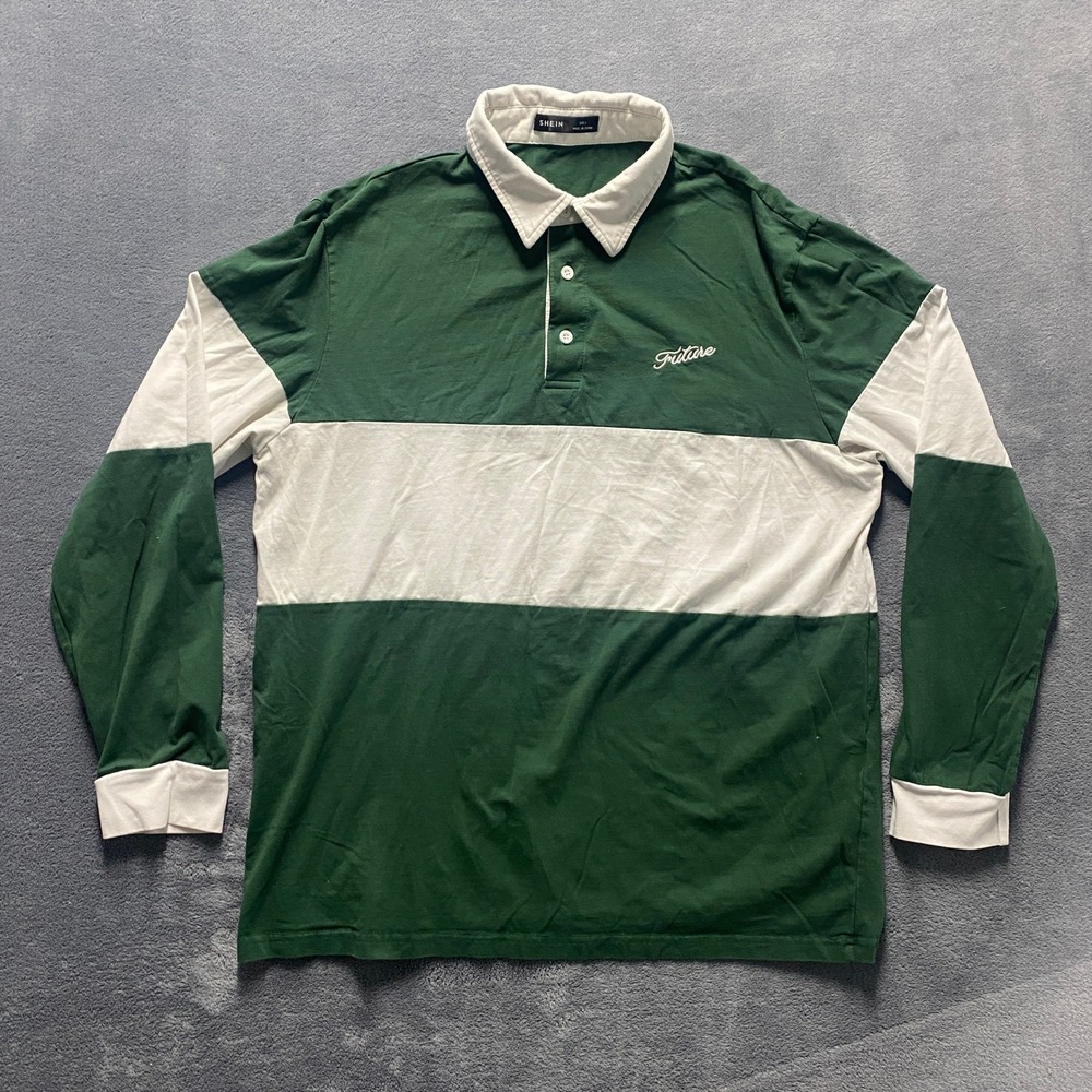 SHEIN Rugby Polo Shirt Mens Large Green Future Script Long Sleeve